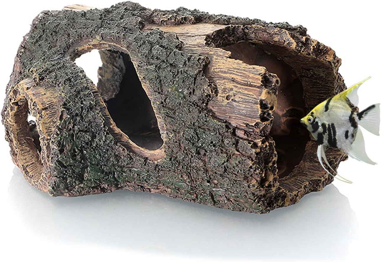 Aquarium Large Betta Log Resin Hollow Tree Trunk Decoration Artificial Wood Fish House Cave Bark Ornament Log Aquarium Decorations Ornament for Fish Tank Small Fish Hiding Landscaping Crafts(L)