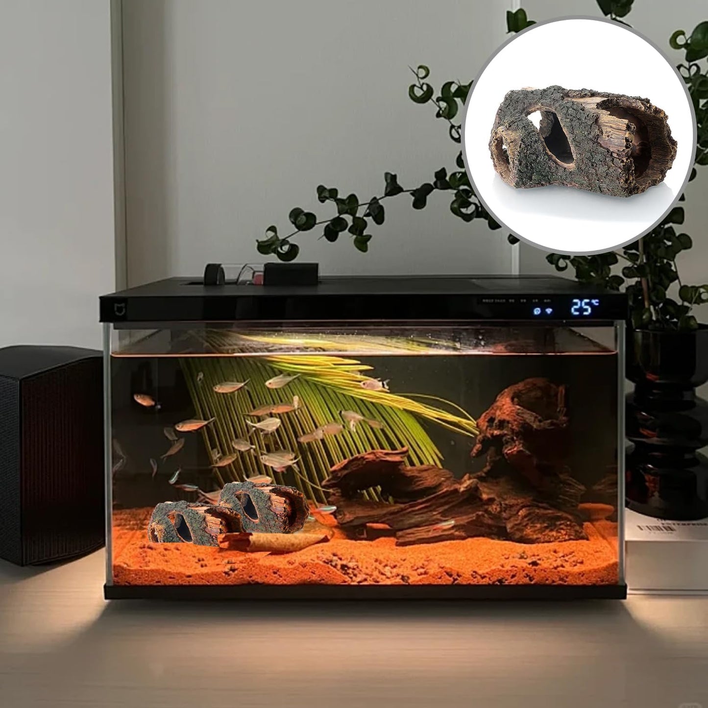 Aquarium Large Betta Log Resin Hollow Tree Trunk Decoration Artificial Wood Fish House Cave Bark Ornament Log Aquarium Decorations Ornament for Fish Tank Small Fish Hiding Landscaping Crafts(L)