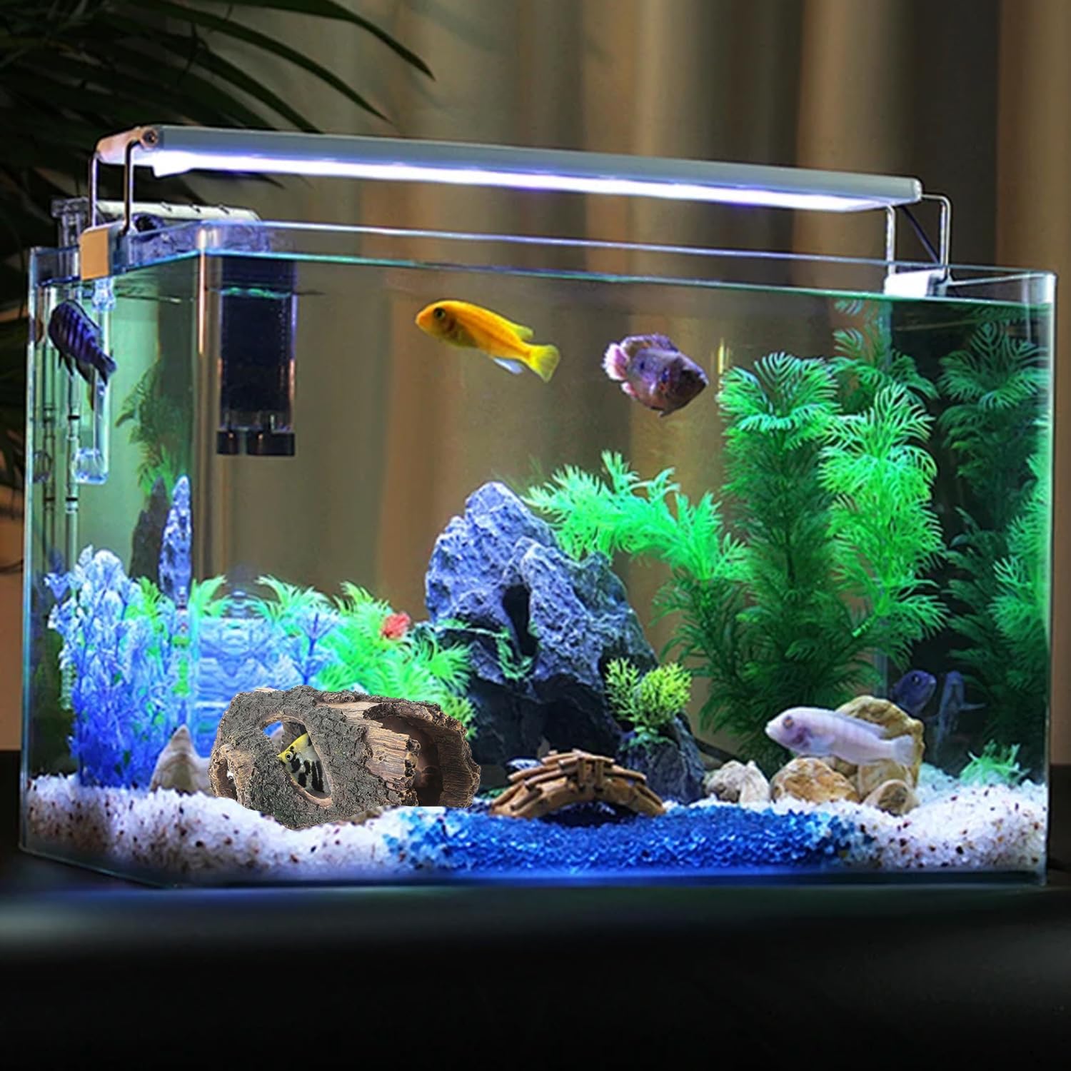 Aquarium Large Betta Log Resin Hollow Tree Trunk Decoration Artificial Wood Fish House Cave Bark Ornament Log Aquarium Decorations Ornament for Fish Tank Small Fish Hiding Landscaping Crafts(L)