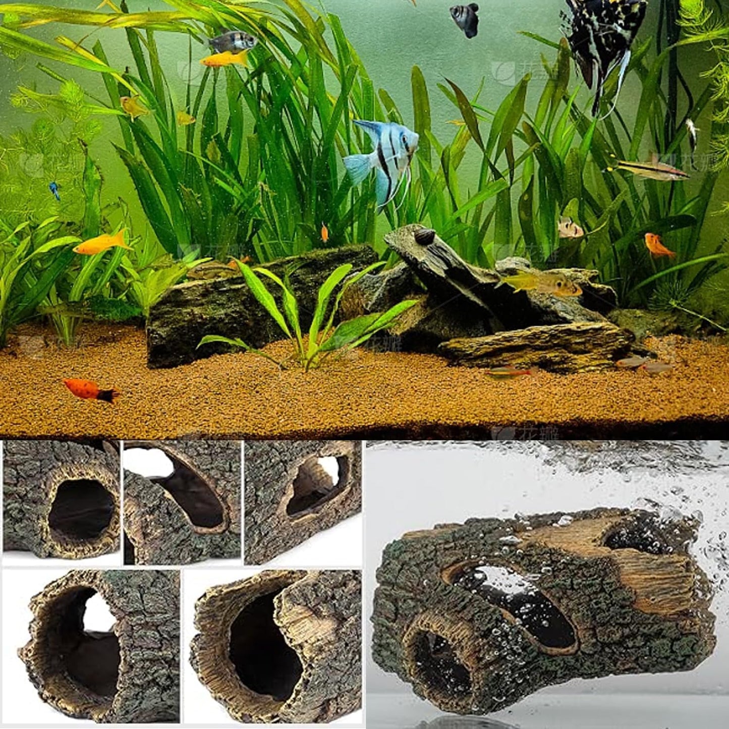 Aquarium Large Betta Log Resin Hollow Tree Trunk Decoration Artificial Wood Fish House Cave Bark Ornament Log Aquarium Decorations Ornament for Fish Tank Small Fish Hiding Landscaping Crafts(L)