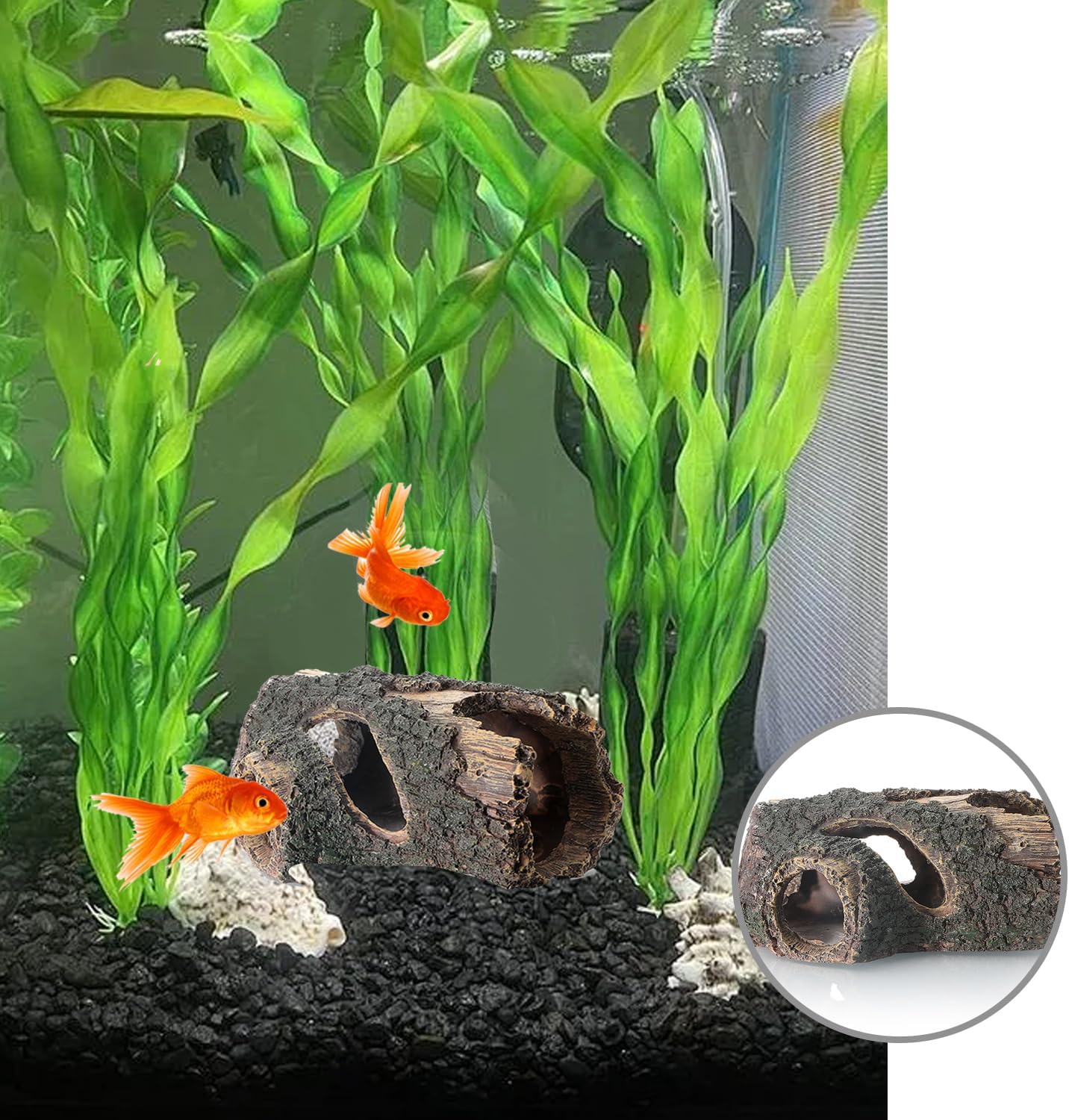 Aquarium Large Betta Log Resin Hollow Tree Trunk Decoration Artificial Wood Fish House Cave Bark Ornament Log Aquarium Decorations Ornament for Fish Tank Small Fish Hiding Landscaping Crafts(L)