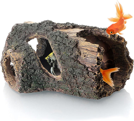 Aquarium Large Betta Log Resin Hollow Tree Trunk Decoration Artificial Wood Fish House Cave Bark Ornament Log Aquarium Decorations Ornament for Fish Tank Small Fish Hiding Landscaping Crafts(L)